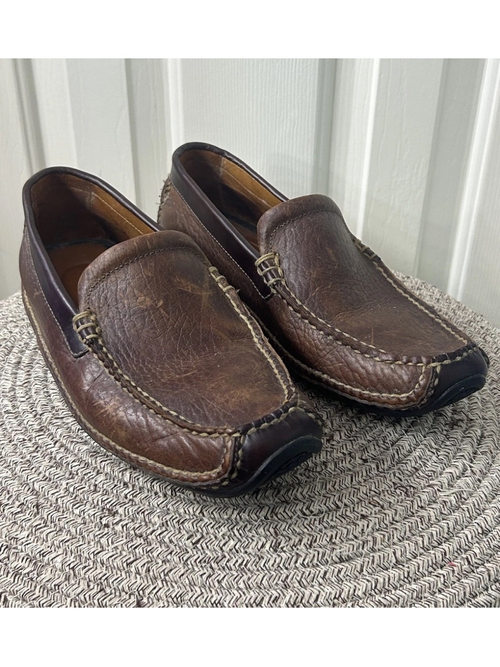 HS Trask Driving Moccasin Loafer Mens 9.5 Brown Leather Casual Preppy Slip On - Picture 2 of 10